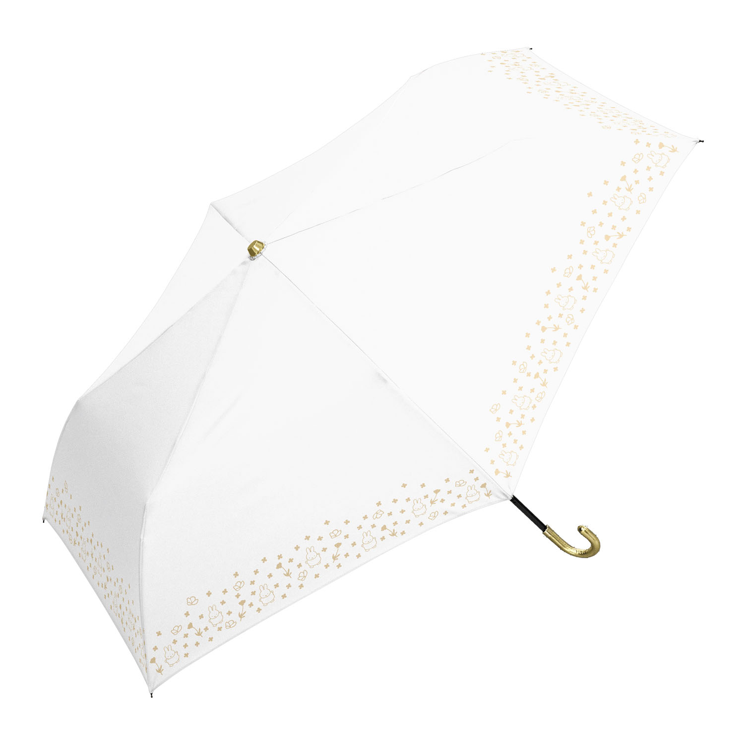 ミッフィー 晴雨兼用コンパクト折りたたみ傘 レザーハンドル お花畑