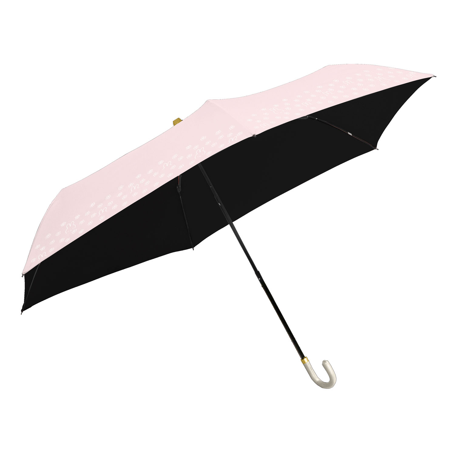 ミッフィー 晴雨兼用コンパクト折りたたみ傘 レザーハンドル フラワー柄 - 画像2