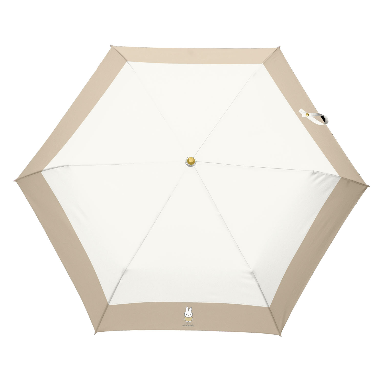 ミッフィー 晴雨兼用コンパクト折りたたみ傘 レザーハンドル 白×ベージュ 切り継ぎ - 画像3