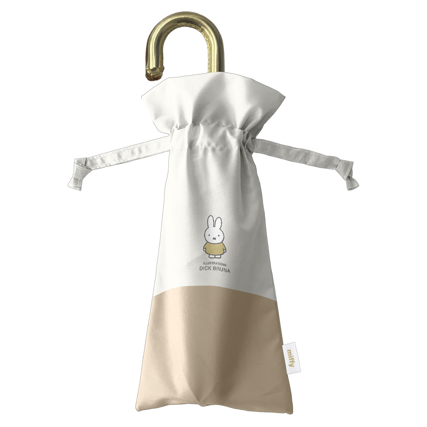 ミッフィー 晴雨兼用コンパクト折りたたみ傘 レザーハンドル 白×ベージュ 切り継ぎ - 画像4