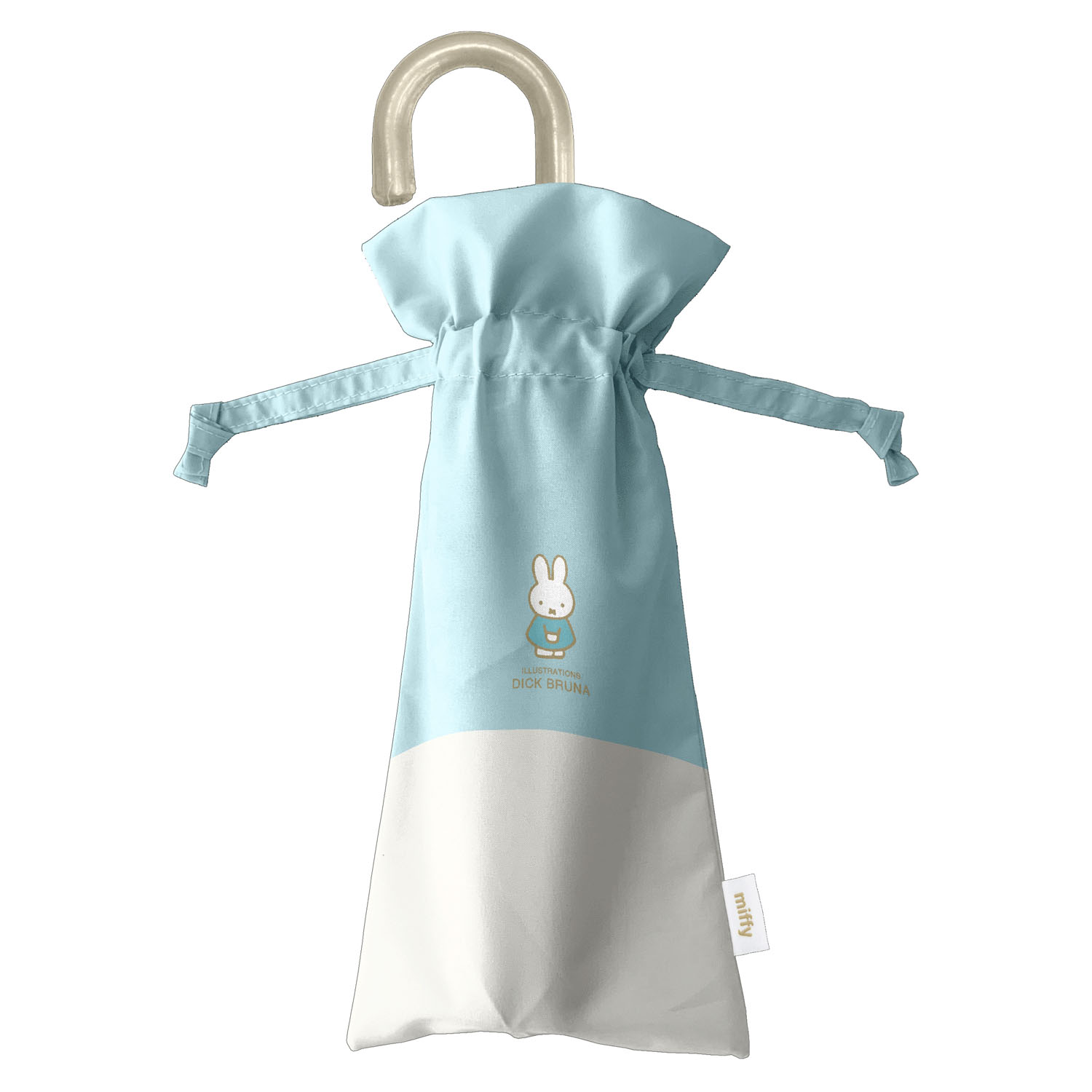 ミッフィー 晴雨兼用コンパクト折りたたみ傘 レザーハンドル 水色×白 切り継ぎ - 画像4