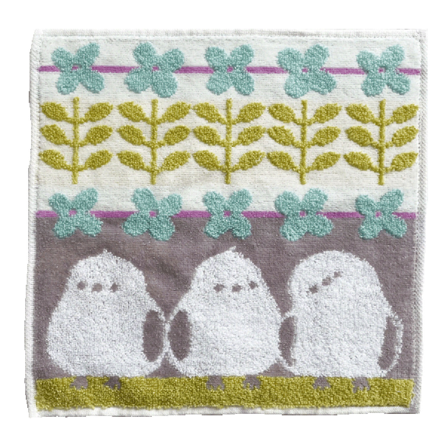 ハンカチタオル シマエナガ グリーン系