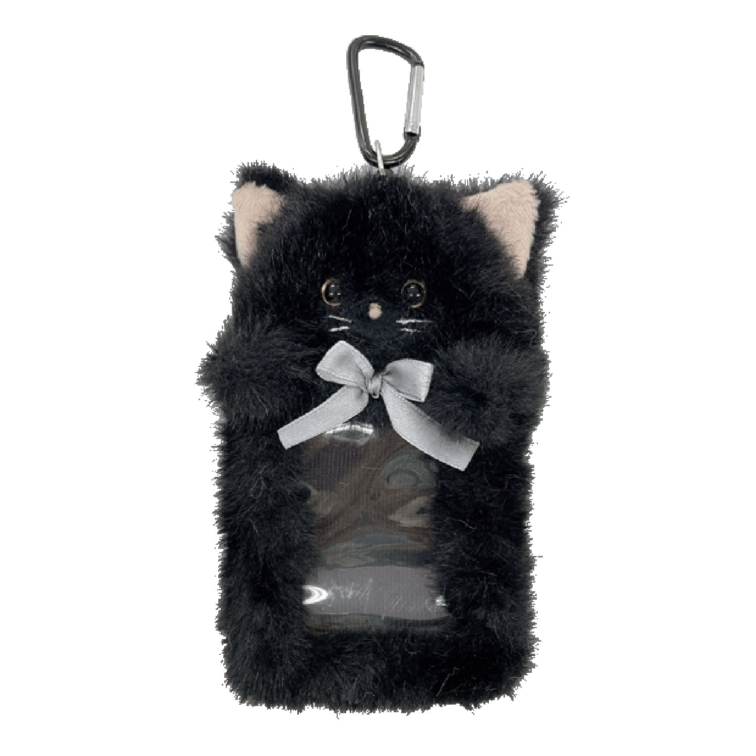 リール付きカードケース ネコ ブラック