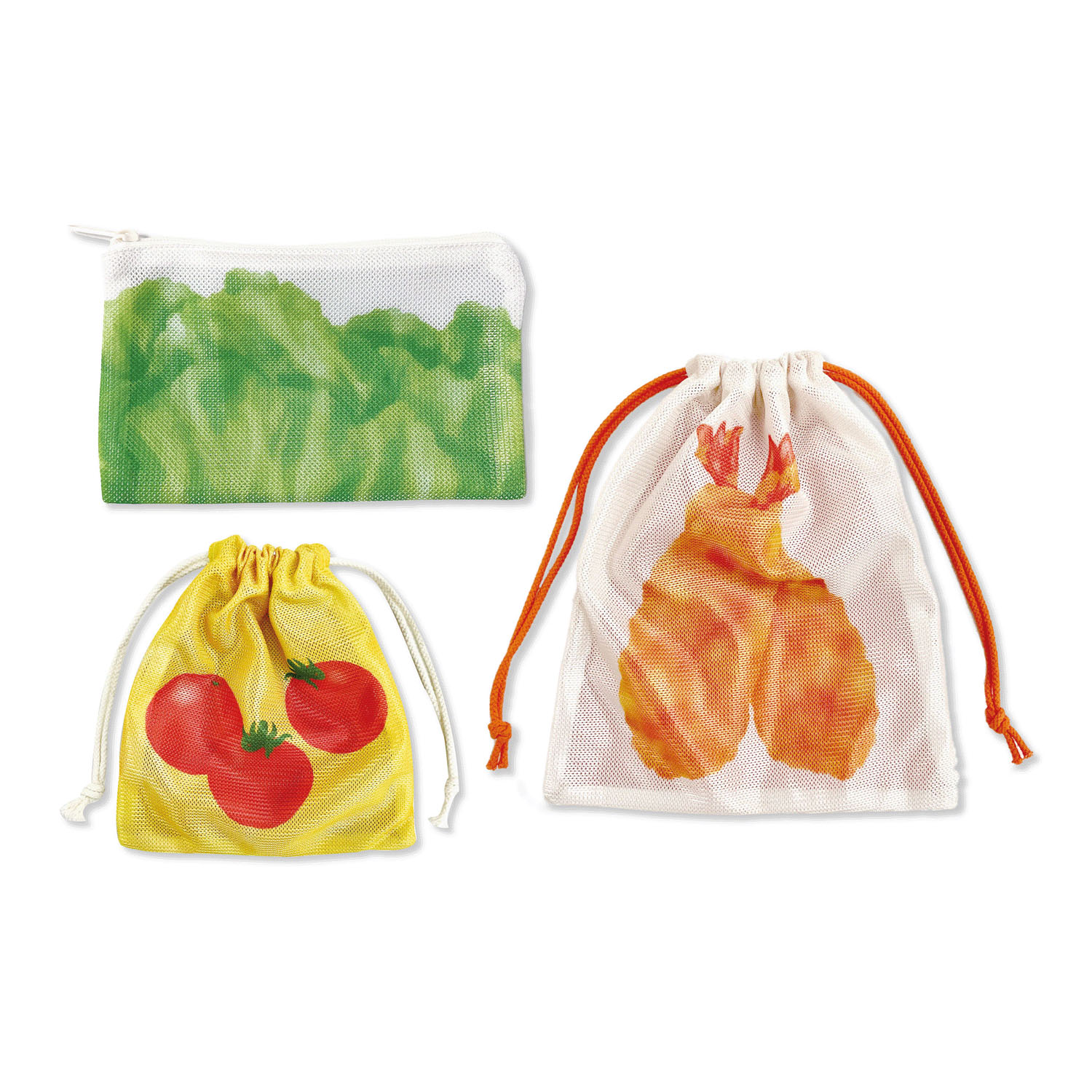 旅するお弁当 エビフライ＆トマト巾着・ポーチ3点セット