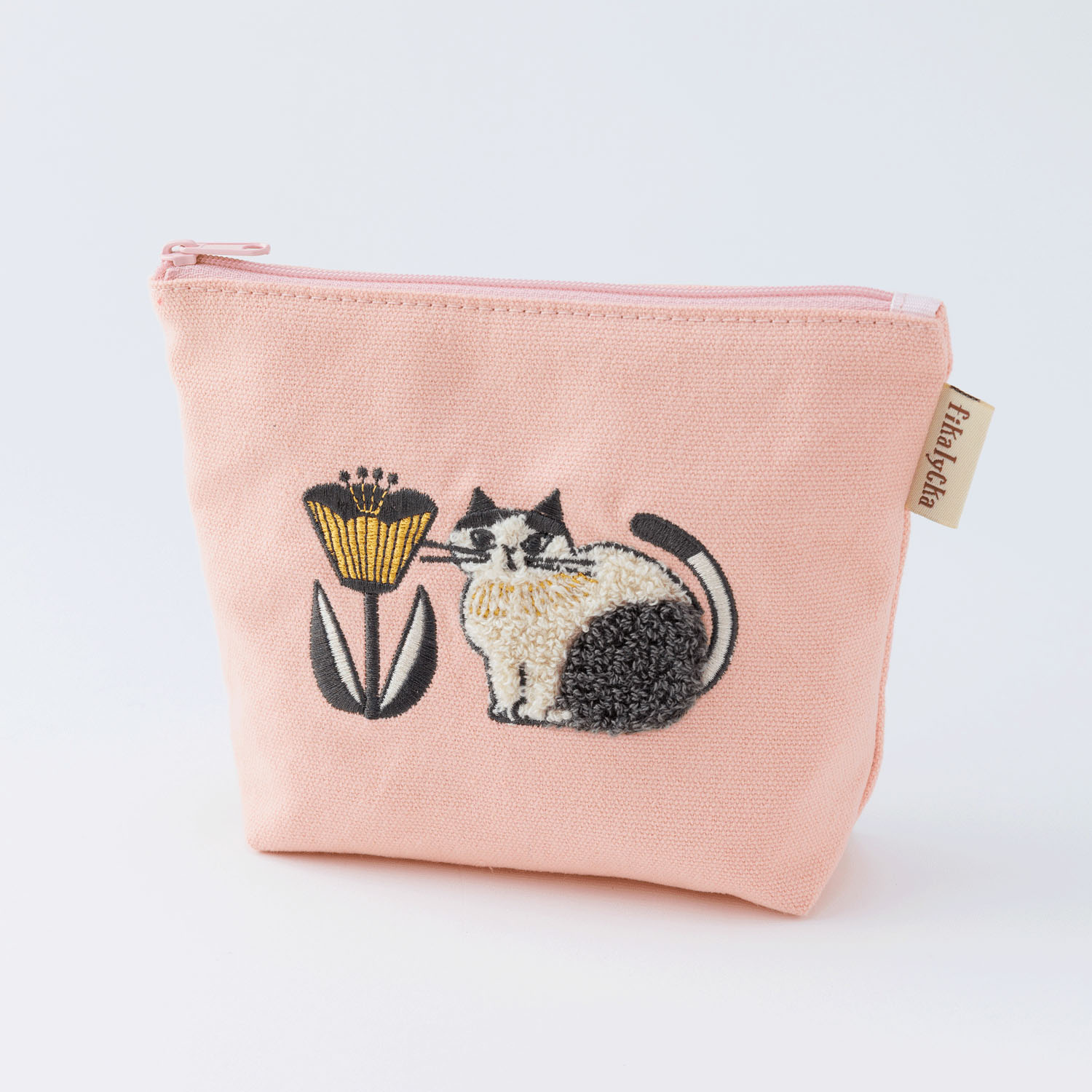 fikalycka 舟形ポーチ サガラ刺繍 ピンク