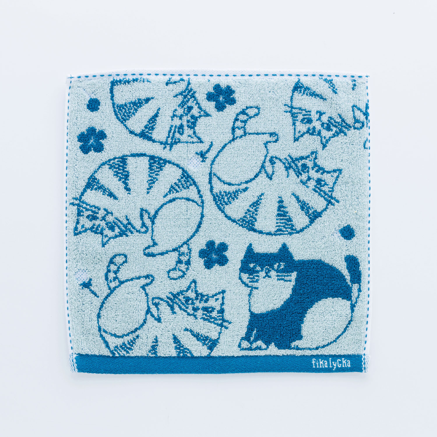 fikalycka ジャガードタオルハンカチ ブルー