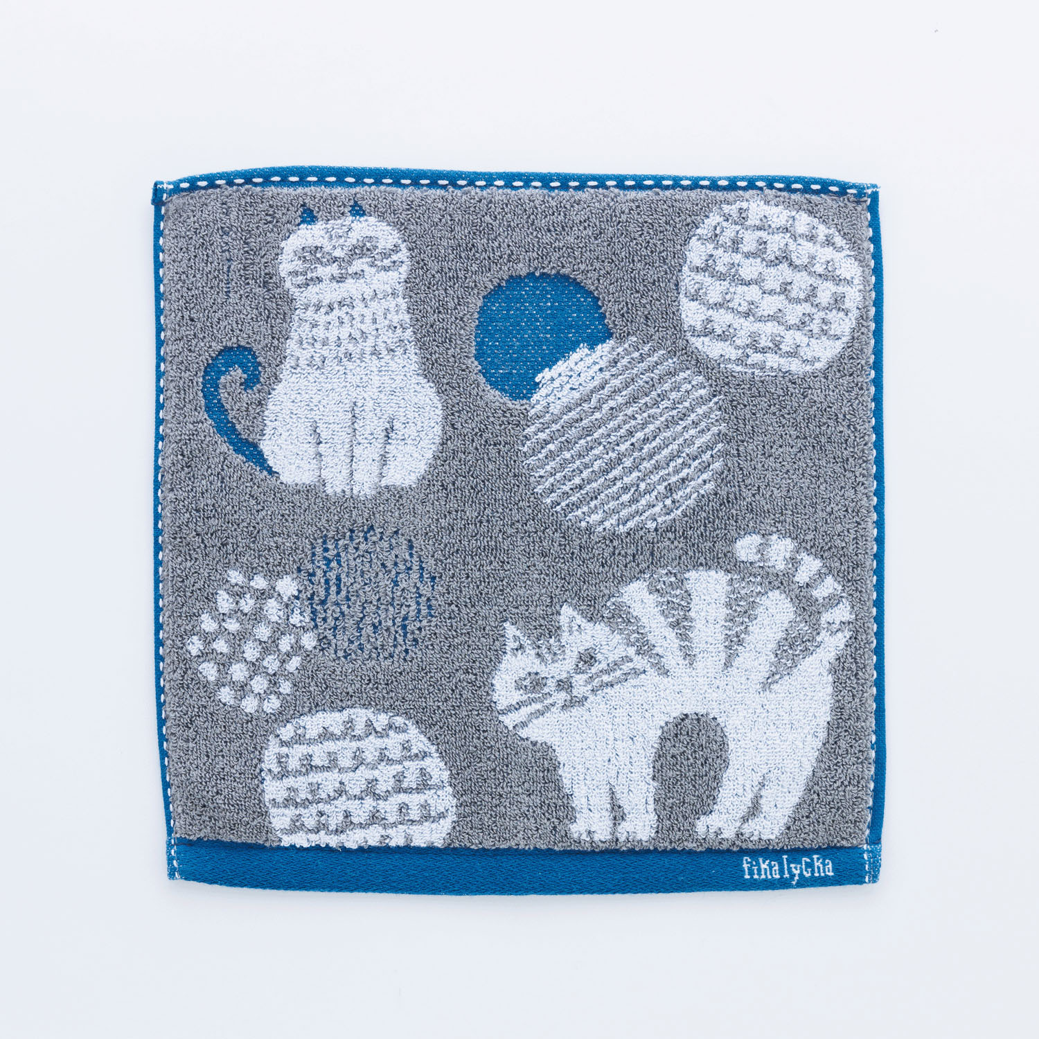 fikalycka ジャガードタオルハンカチ ブルー×グレー