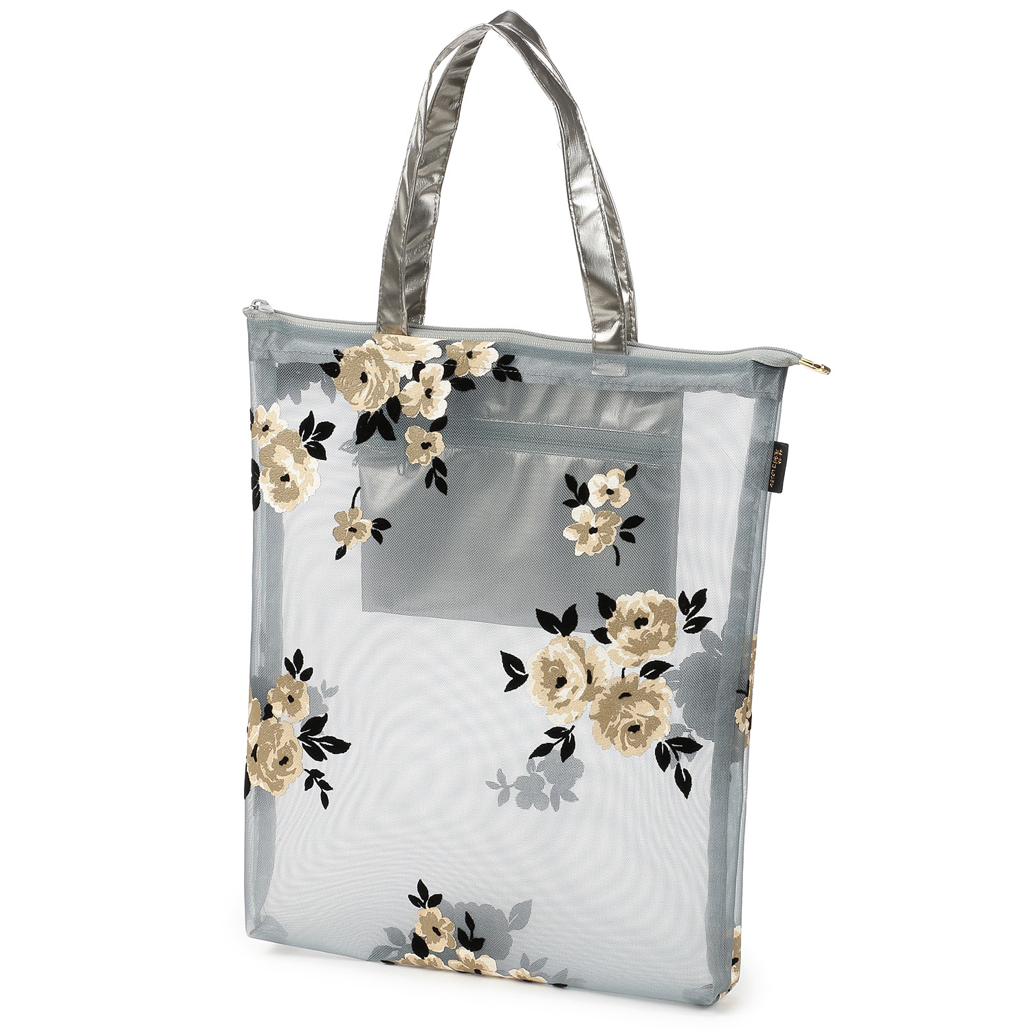 チュール フロッキー花柄手提げバッグ