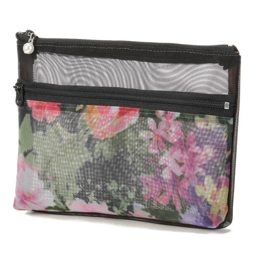 柄メッシュ 2段ファスナーポーチ 大 - 画像2