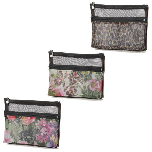 柄メッシュ 2段ファスナーポーチ 大