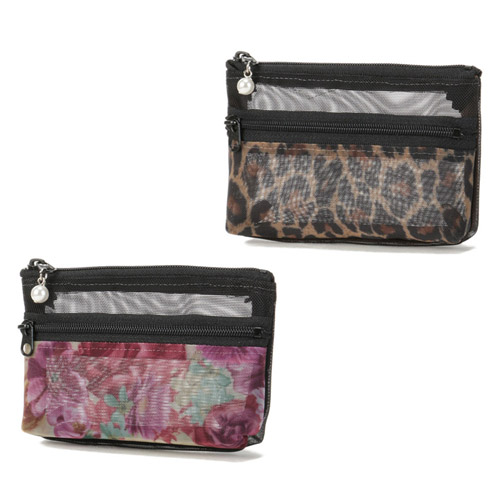 柄メッシュ 2段ファスナーポーチ 小