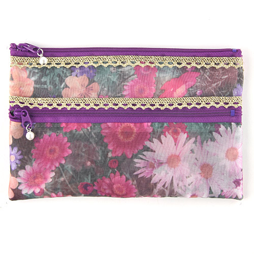 オーガンジー 2段ファスナー平ポーチ - 画像1