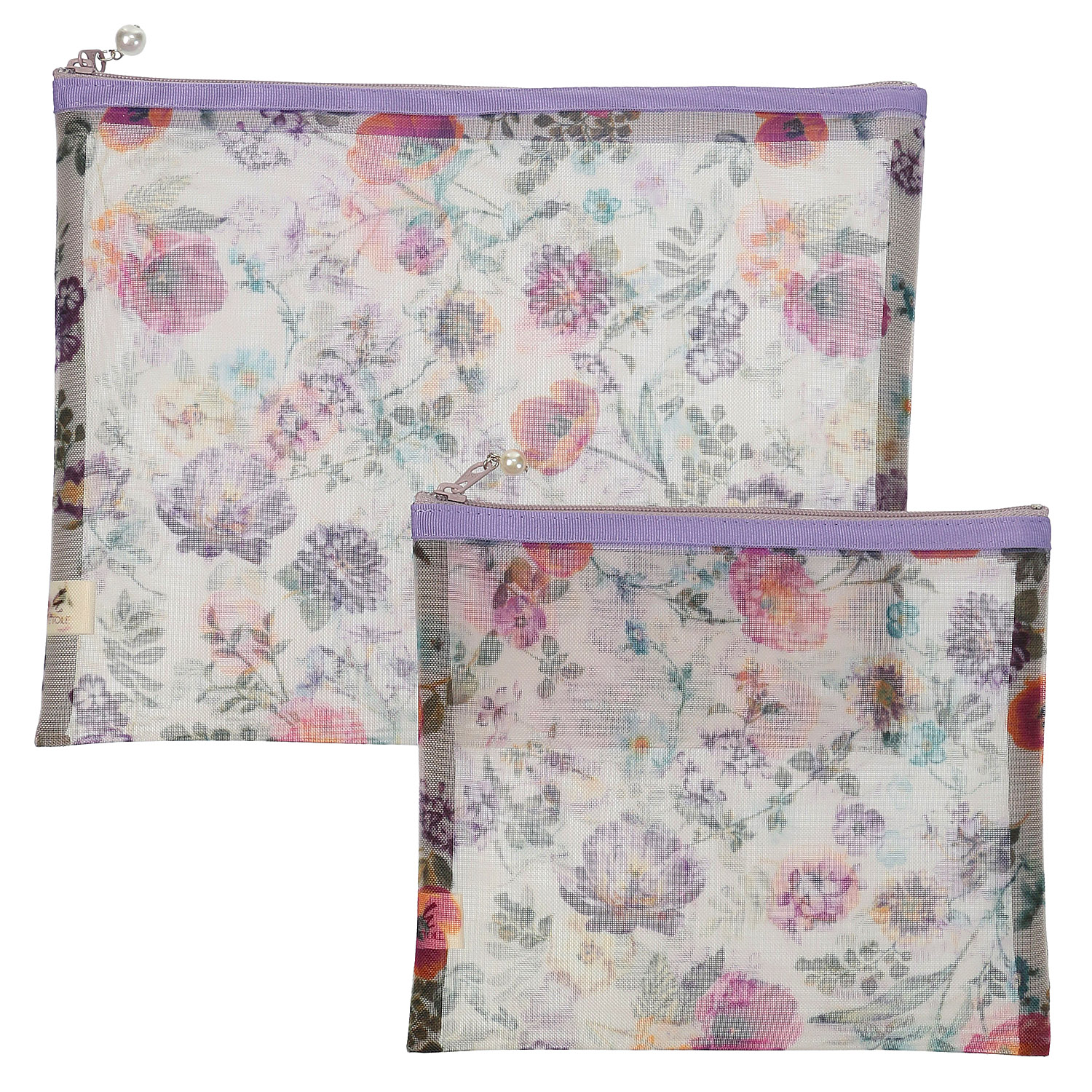 【日本製】 花柄メッシュ天ファスナーフラットポーチ 2サイズセット - 画像6