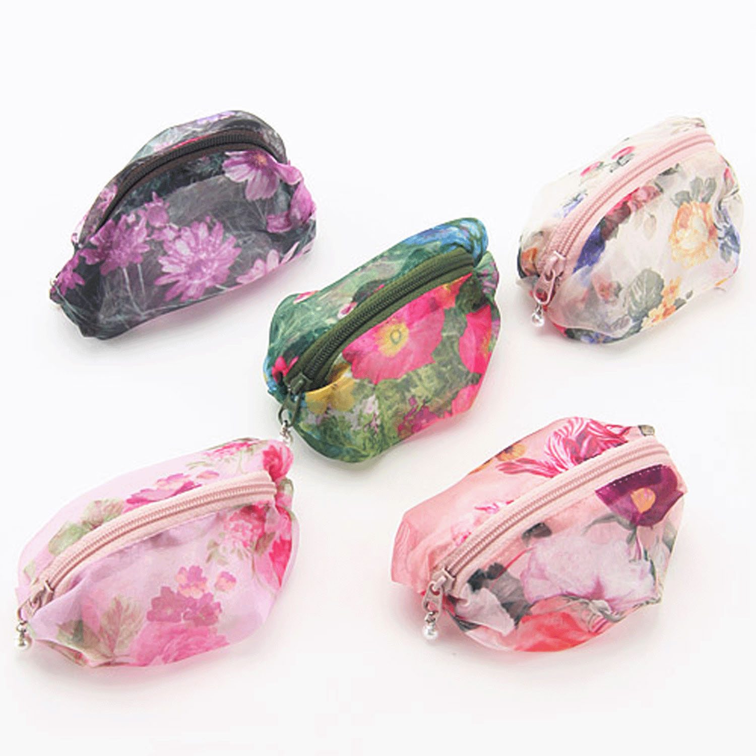 オーガンジー 俵型ミニポーチ （柄アソート5個組） - 画像2