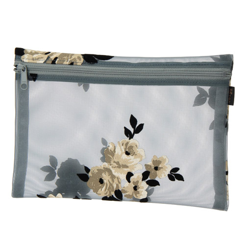 チュール フロッキー花柄 フラットポーチ - 画像1