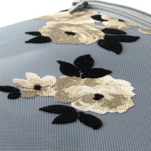 チュール フロッキー花柄 フラットポーチ 大 - 画像2