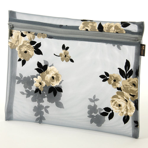 【6月2日より価格改定】 チュール フロッキー花柄 フラットポーチ 大