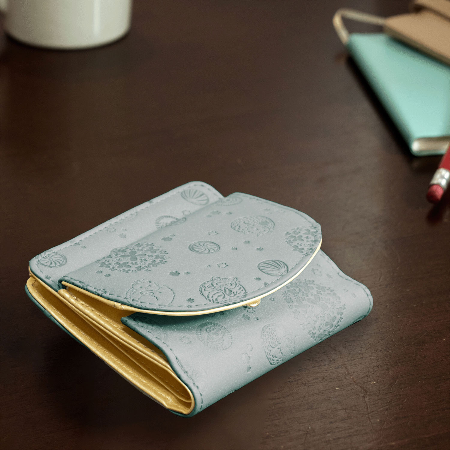 猫柄 外オープン小銭入れ付きミニ財布