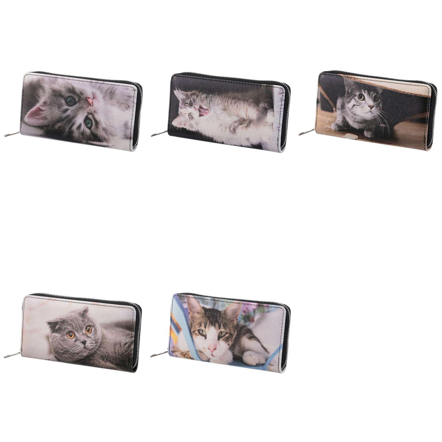 猫転写ラウンドファスナー長財布