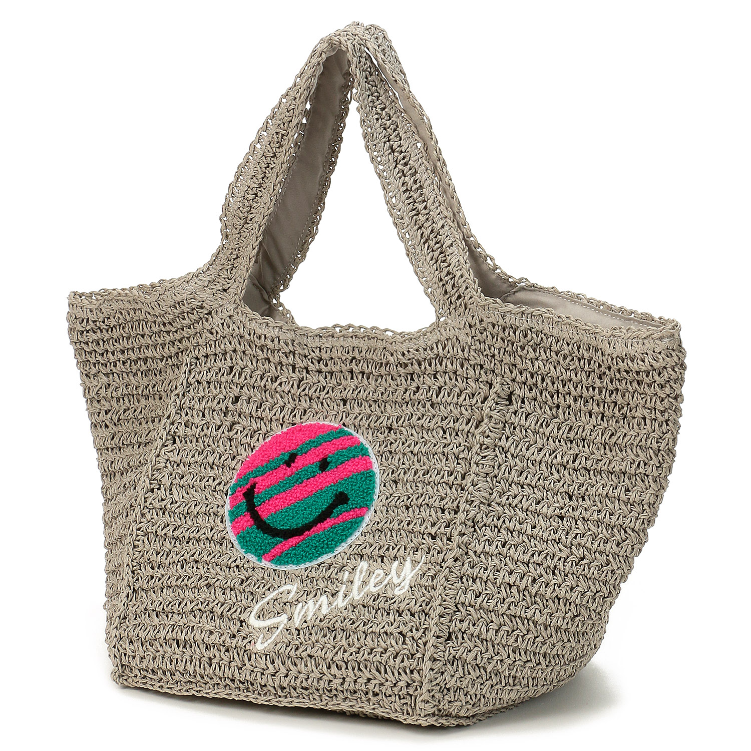 【在庫ある分で終了】COOCO SMILEYサガラ刺繍ペーパーカゴバッグ