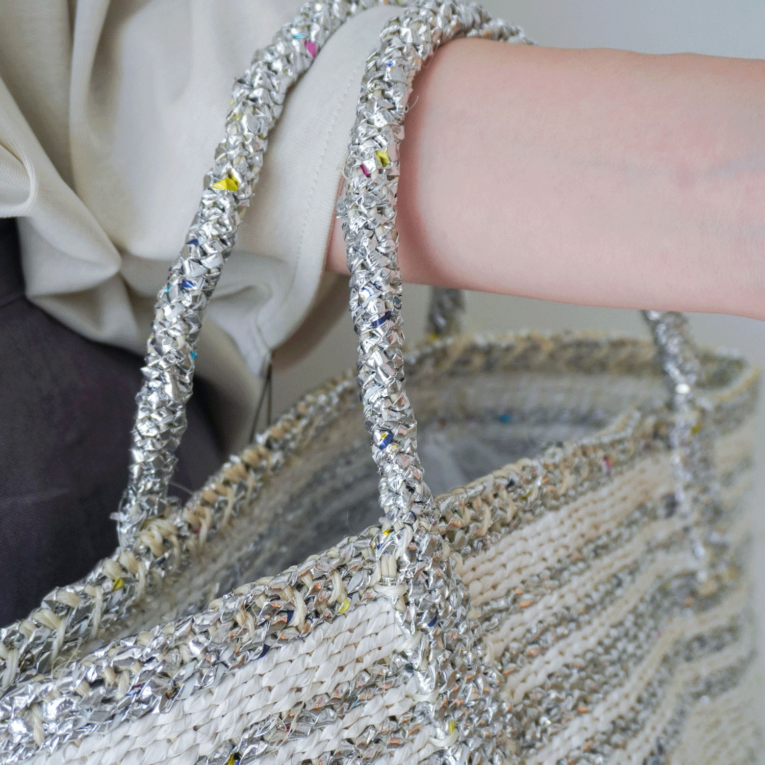 ケニアストライプサイザルカゴバッグ - 画像2