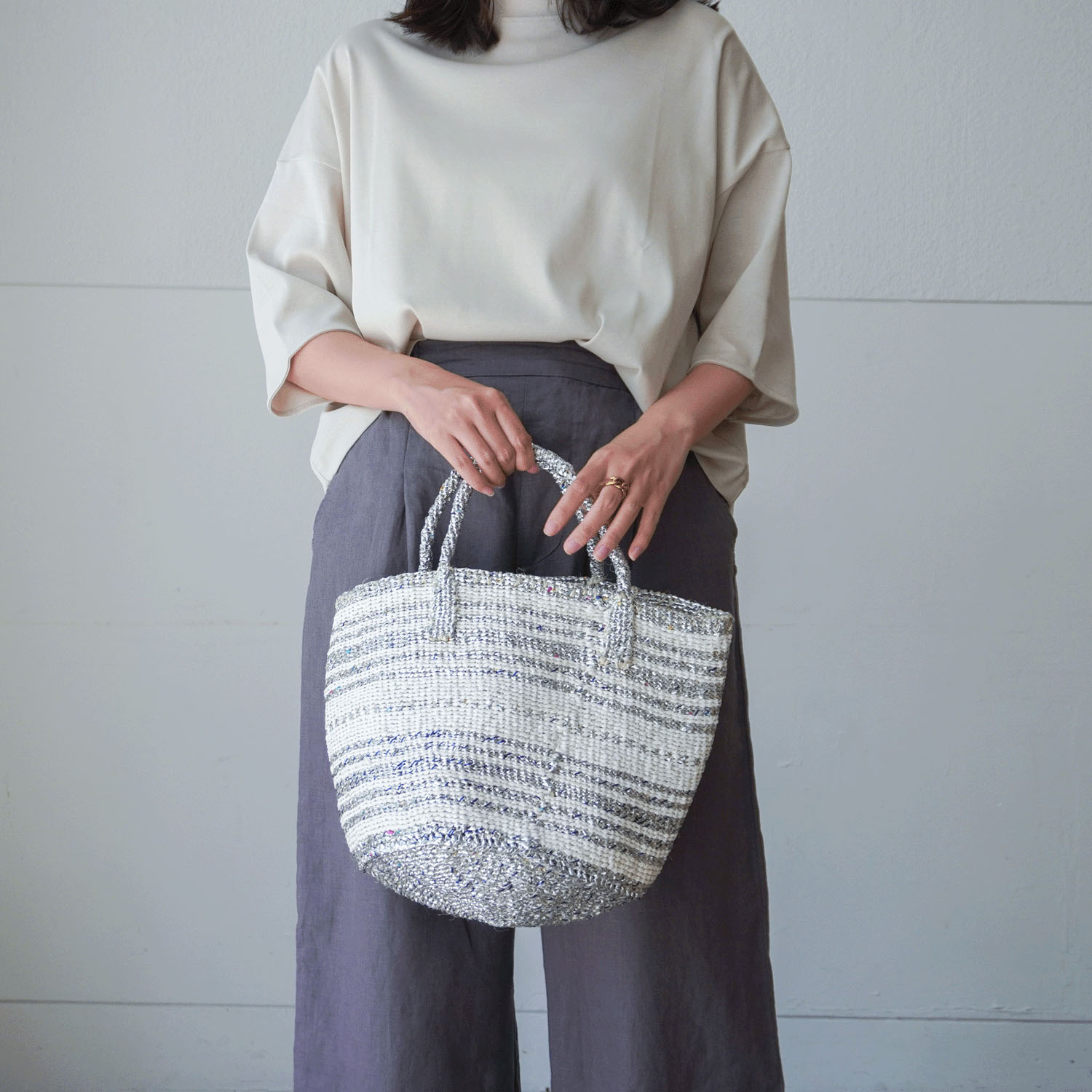 ケニアストライプサイザルカゴバッグ