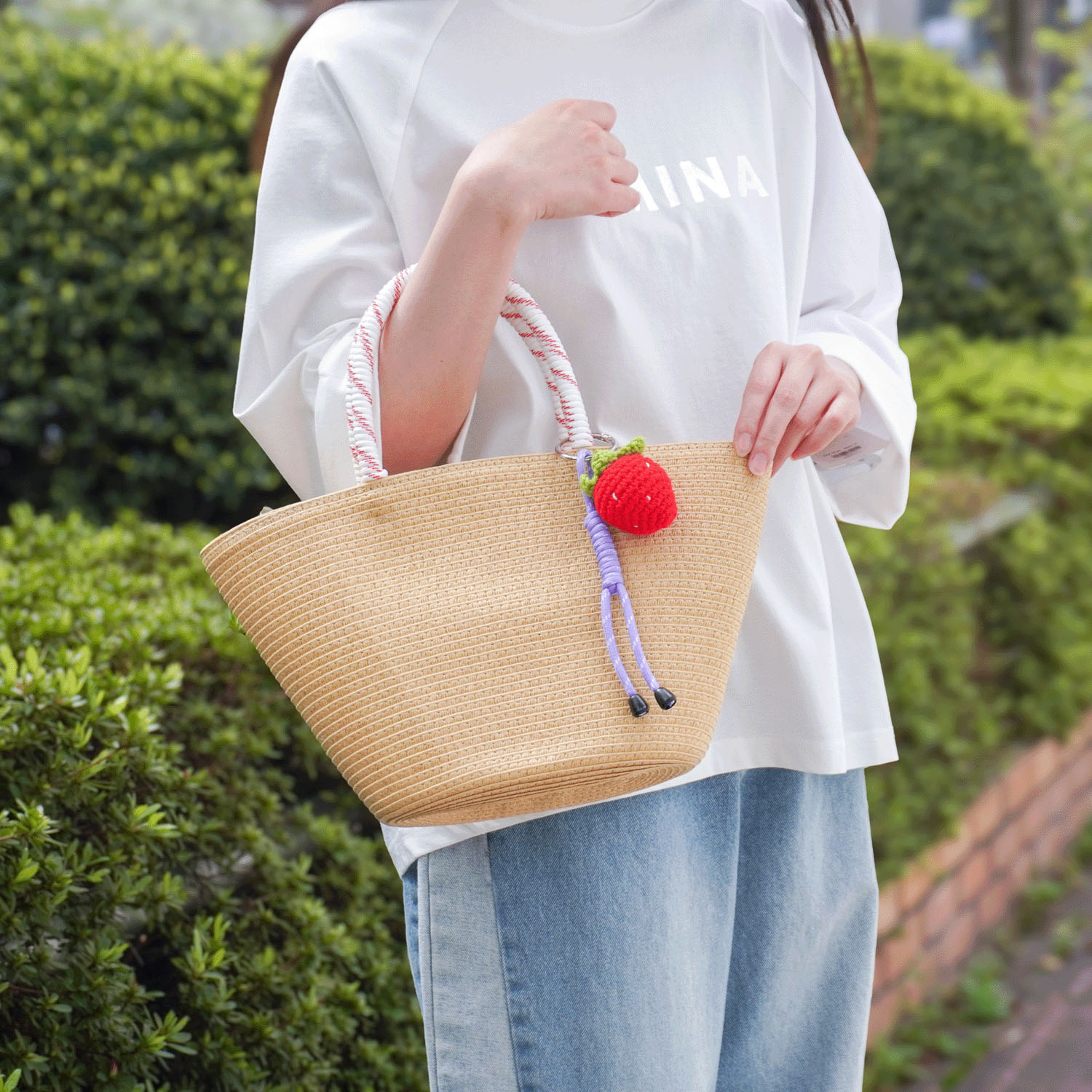 COOCO フルーツチャーム付カゴバッグ