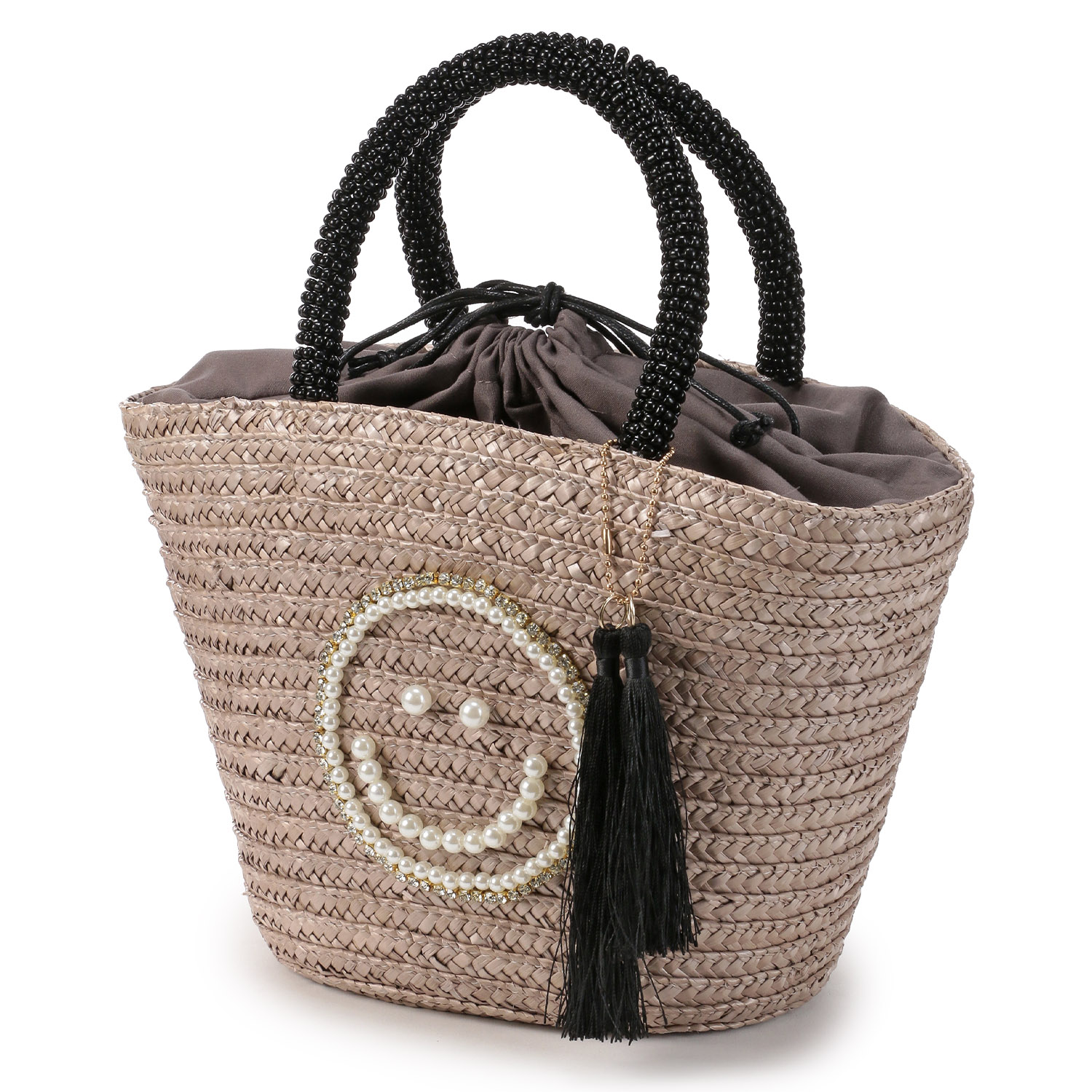 COOCO SMILEY パール刺繍ビーズハンドルカゴバッグ