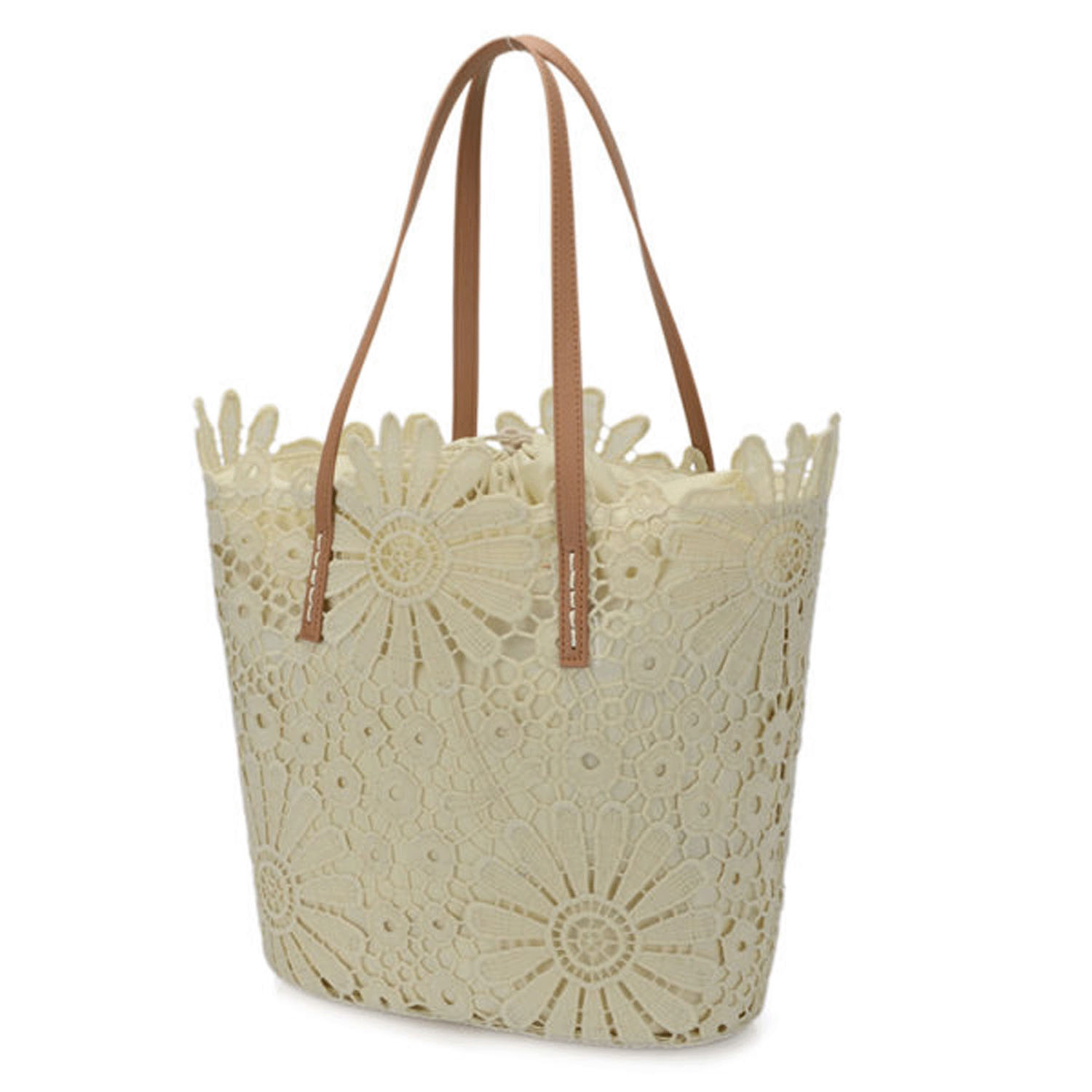 【74－00 在庫ある分で終了】花柄レースカゴ型バッグ 縦型 - 画像2