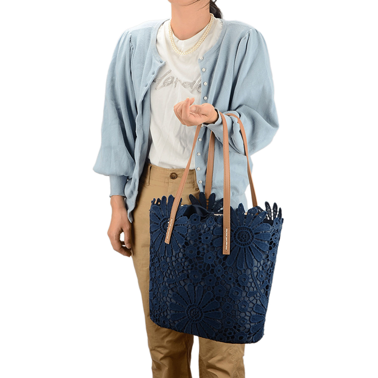 【74－00 在庫ある分で終了】花柄レースカゴ型バッグ 縦型