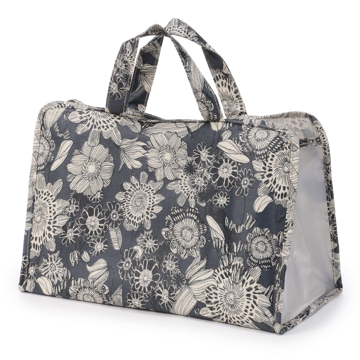 温泉バッグ ブラックラインフラワー柄