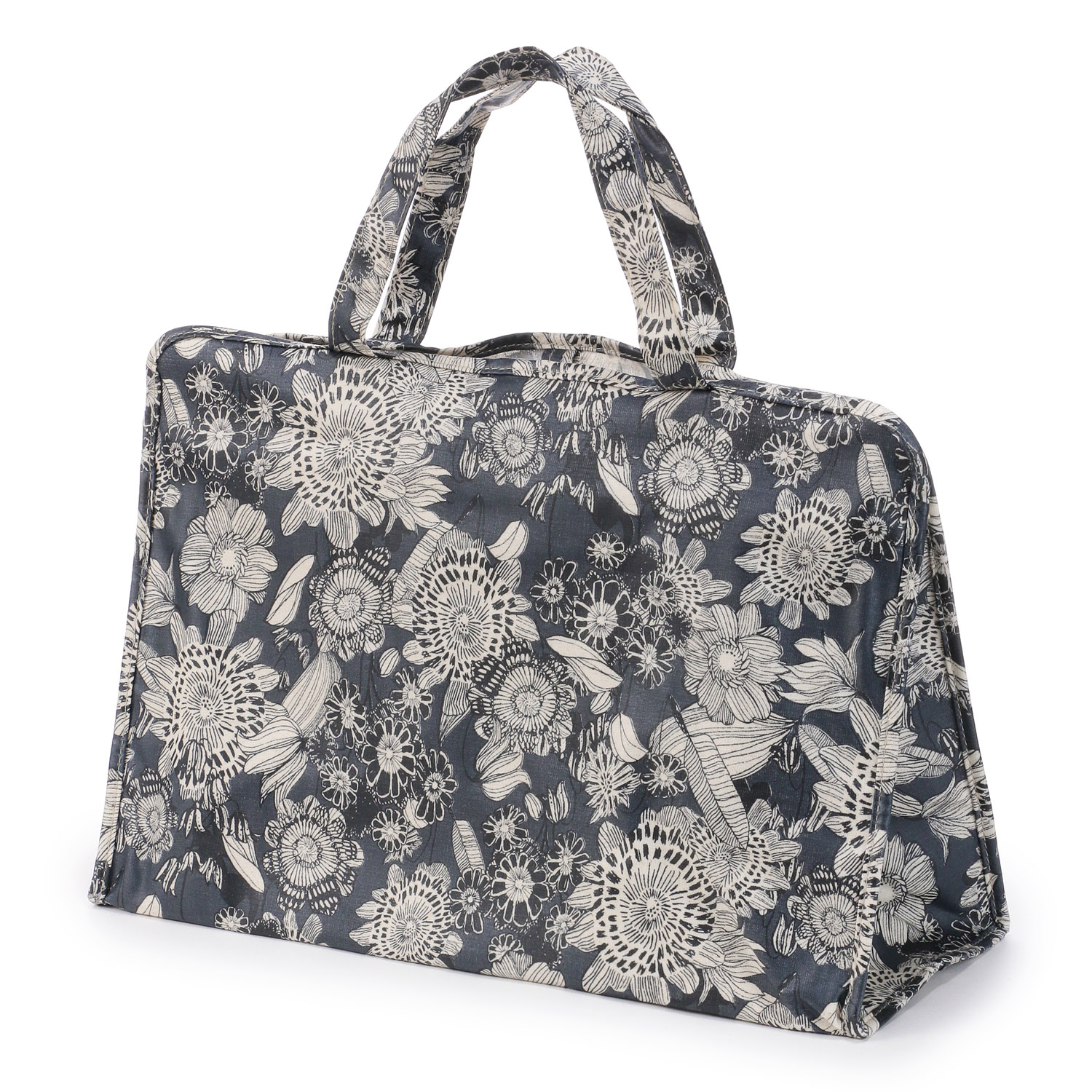 大型温泉バッグ ブラックラインフラワー柄