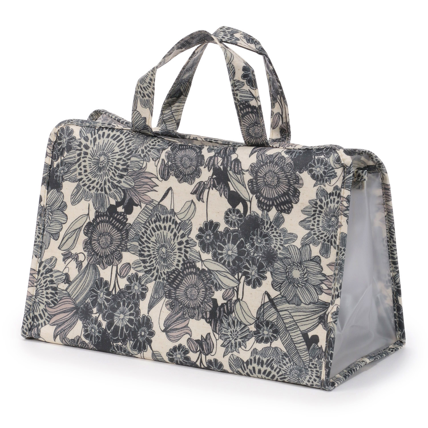 温泉バッグ ブラックラインフラワー柄