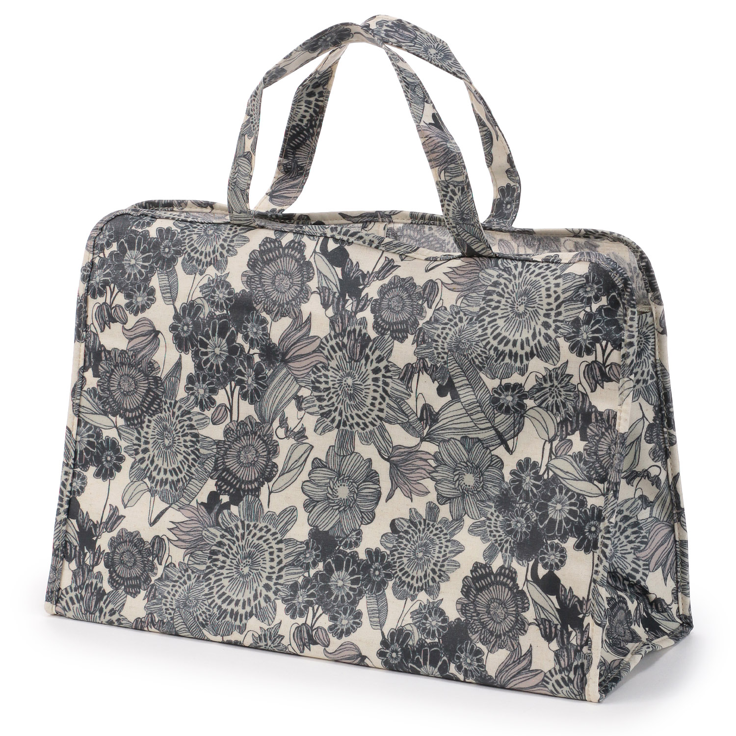 大型温泉バッグ ブラックラインフラワー柄
