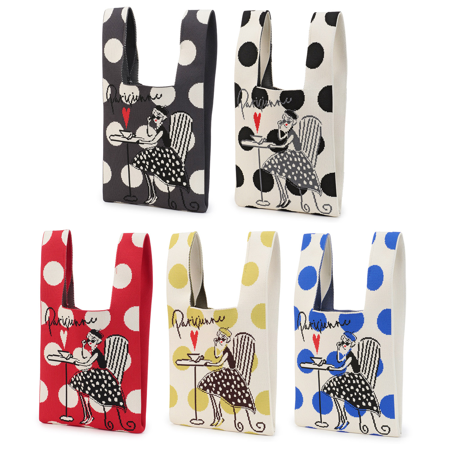 ドットと女の子ニットバッグ