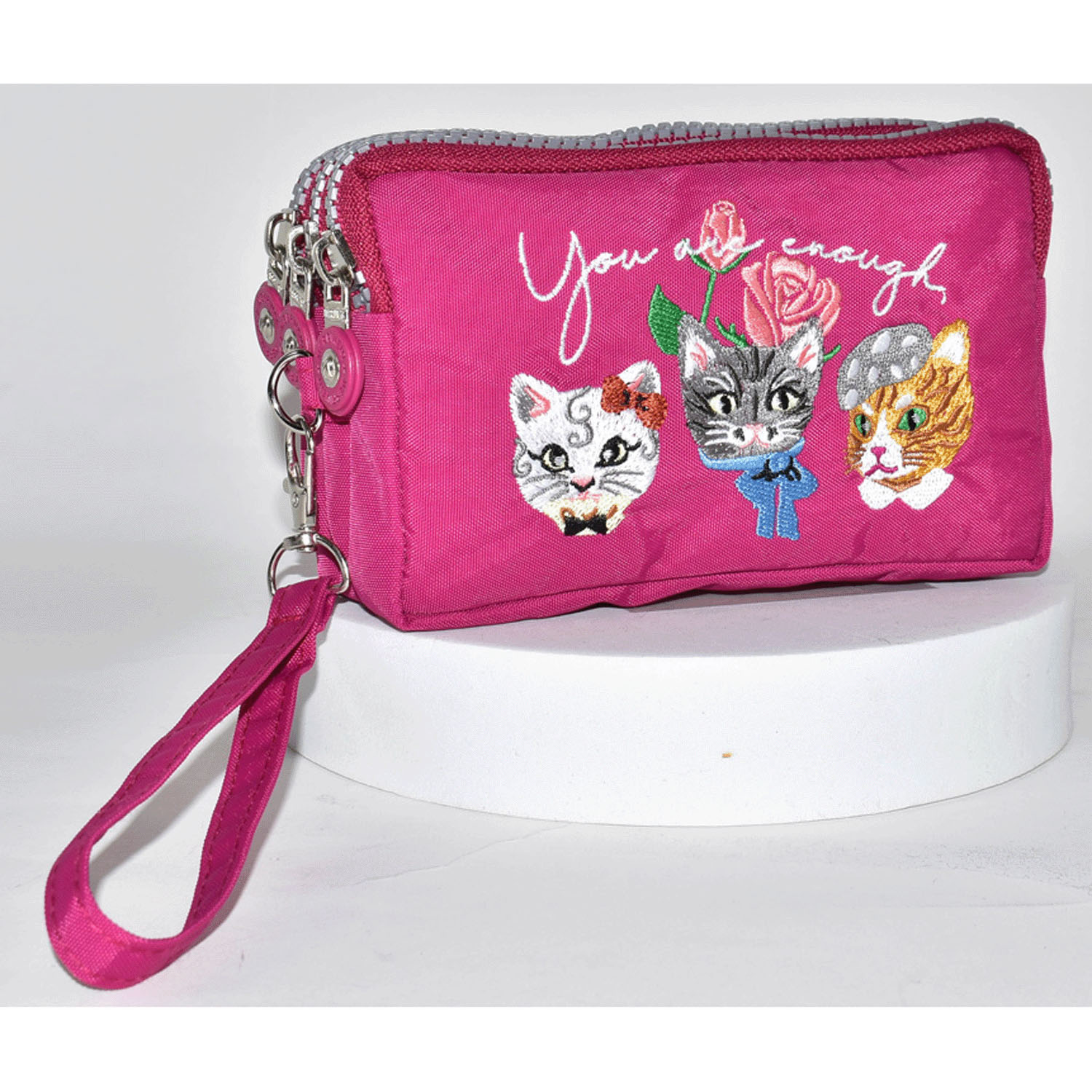 【再入荷！】ネコ刺繍3ファスナーポーチ - 画像4