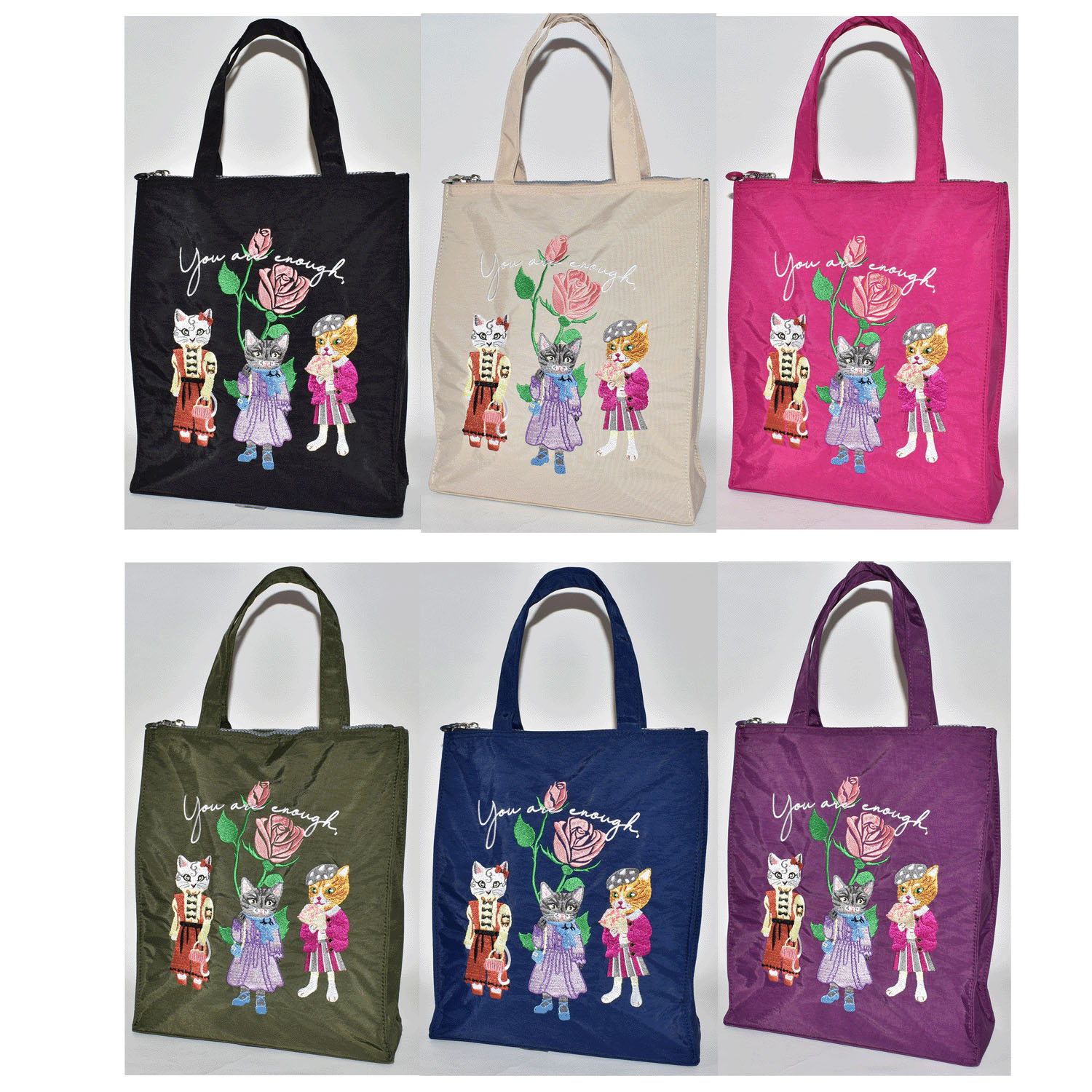 ネコ刺繍 縦型バッグ - 画像1