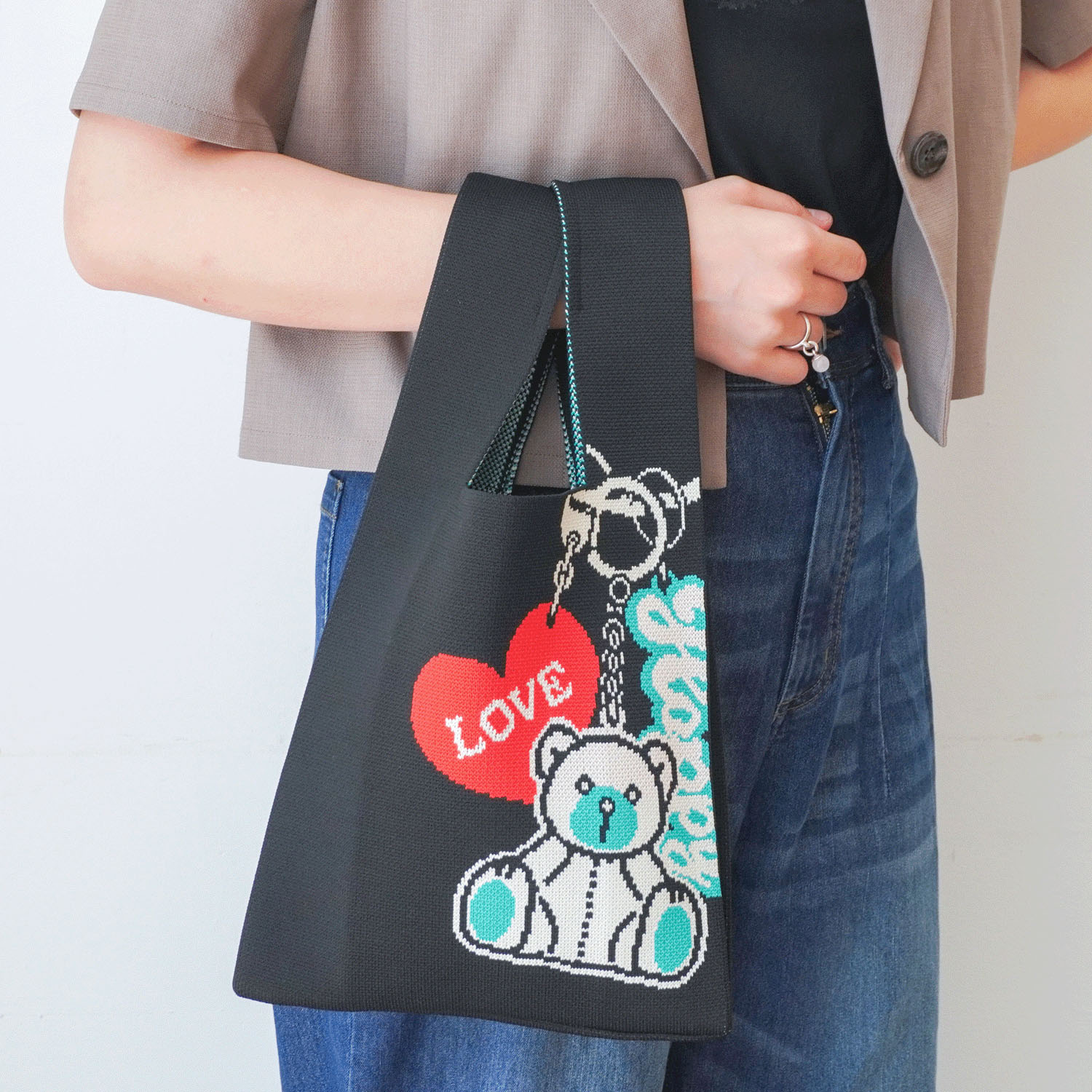 【エトワール別注柄】クマチャームニットバッグ