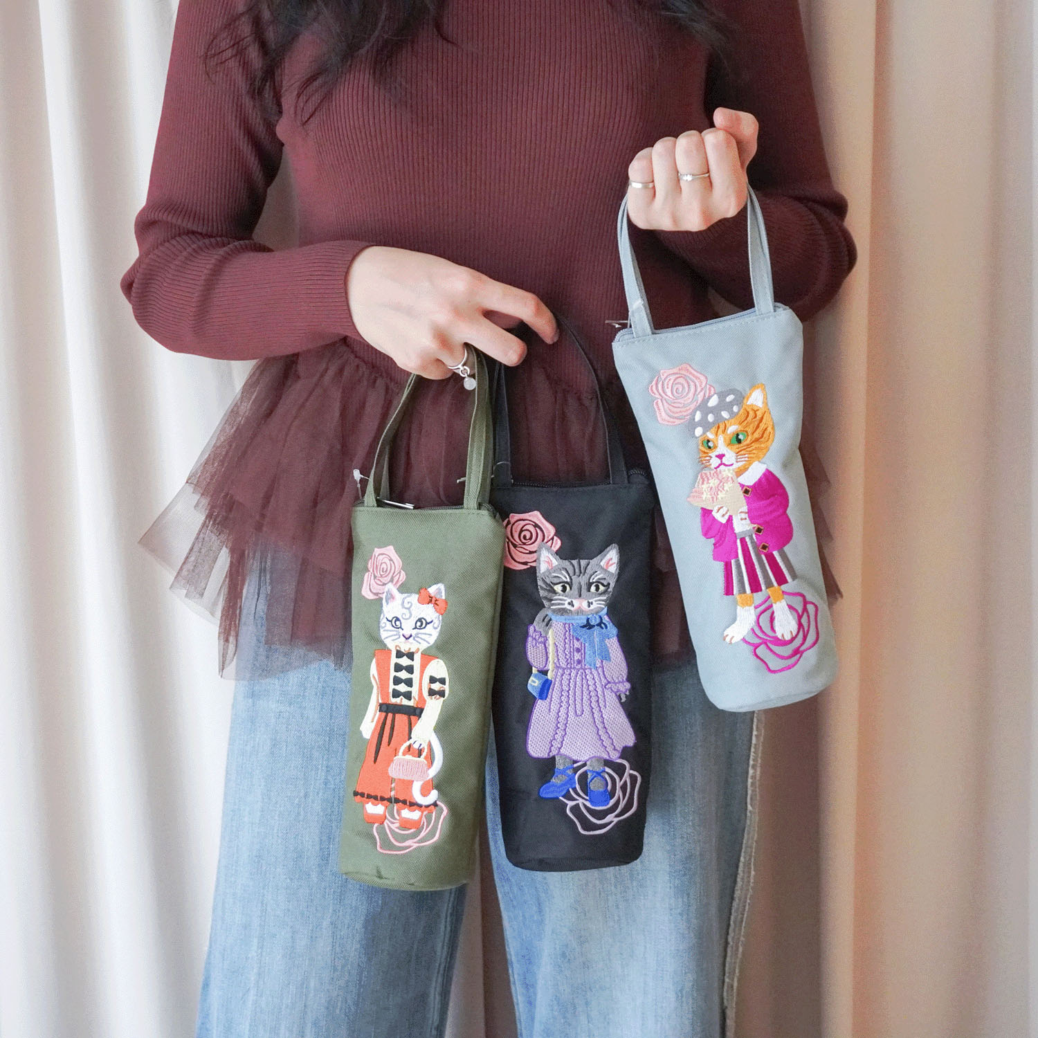 【エトワールオリジナル】ネコ刺繍吸水マルチケース - 画像1