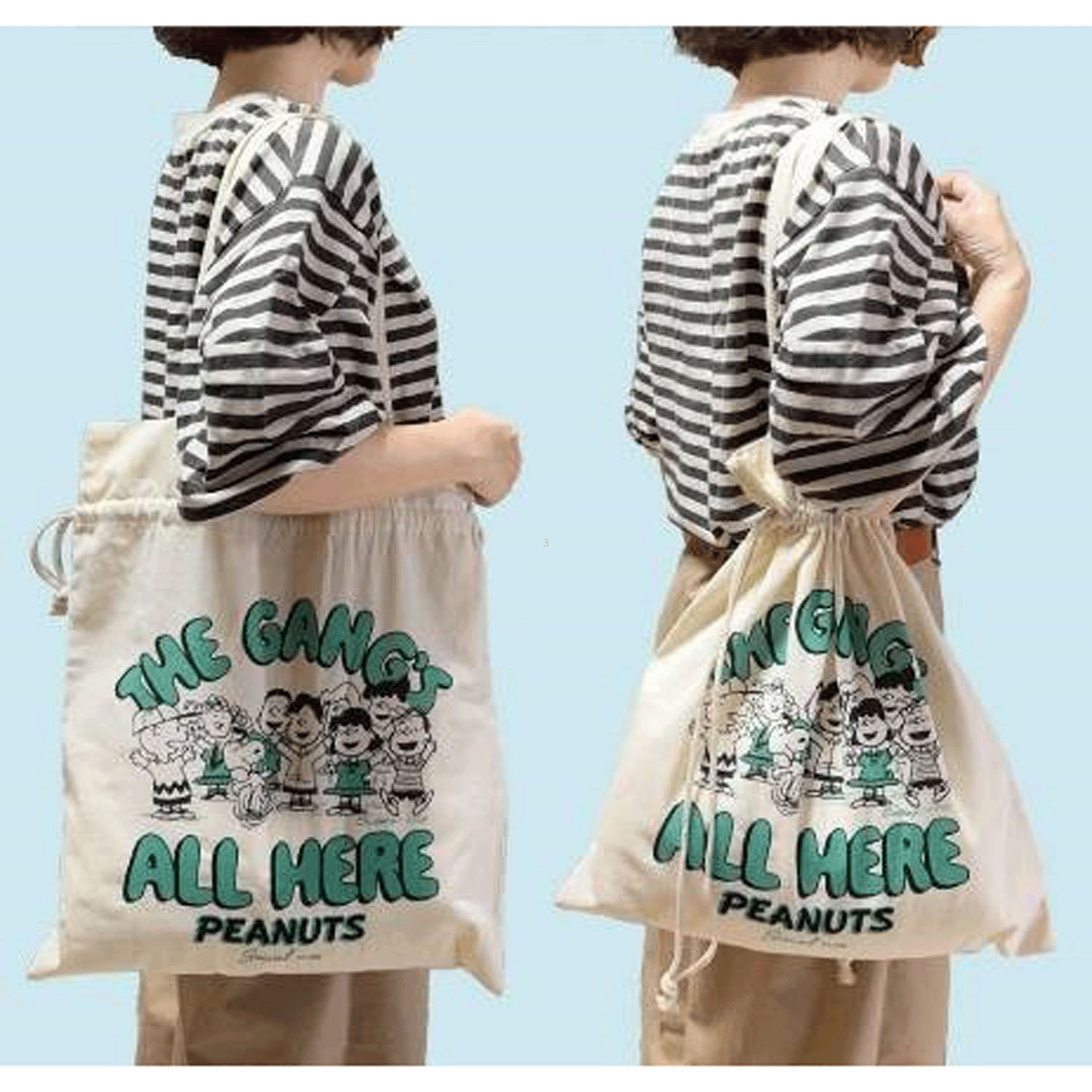 スヌーピー帆布巾着トートバッグ（2個セット）