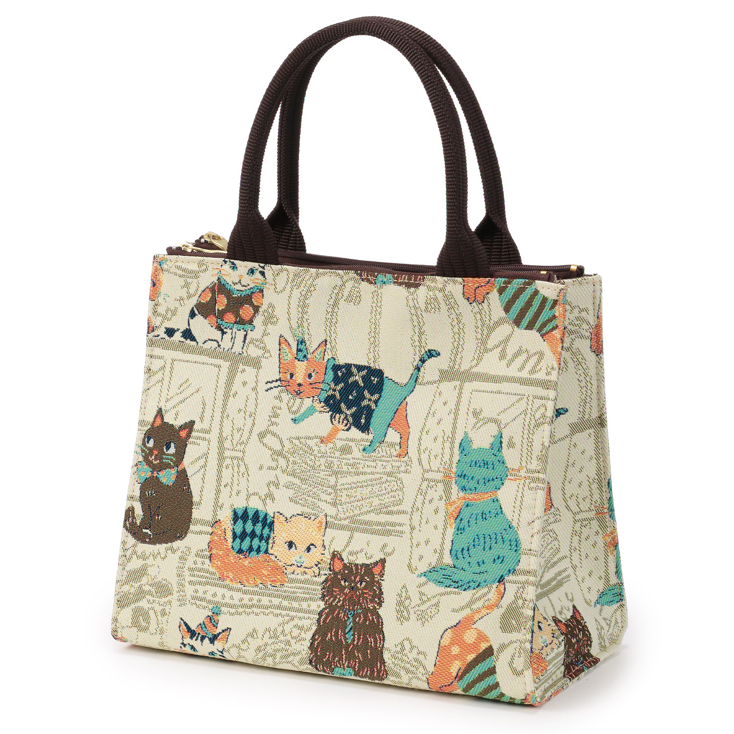 シャルポ ネコ柄Wファスナー角型バッグ - 画像2