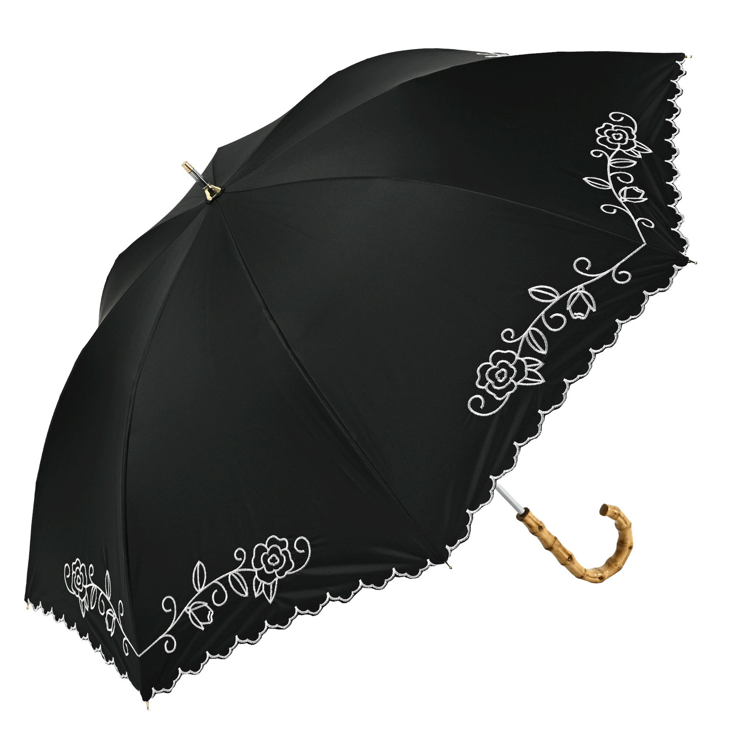 晴雨兼用 ローズ刺繍長傘 - 画像2