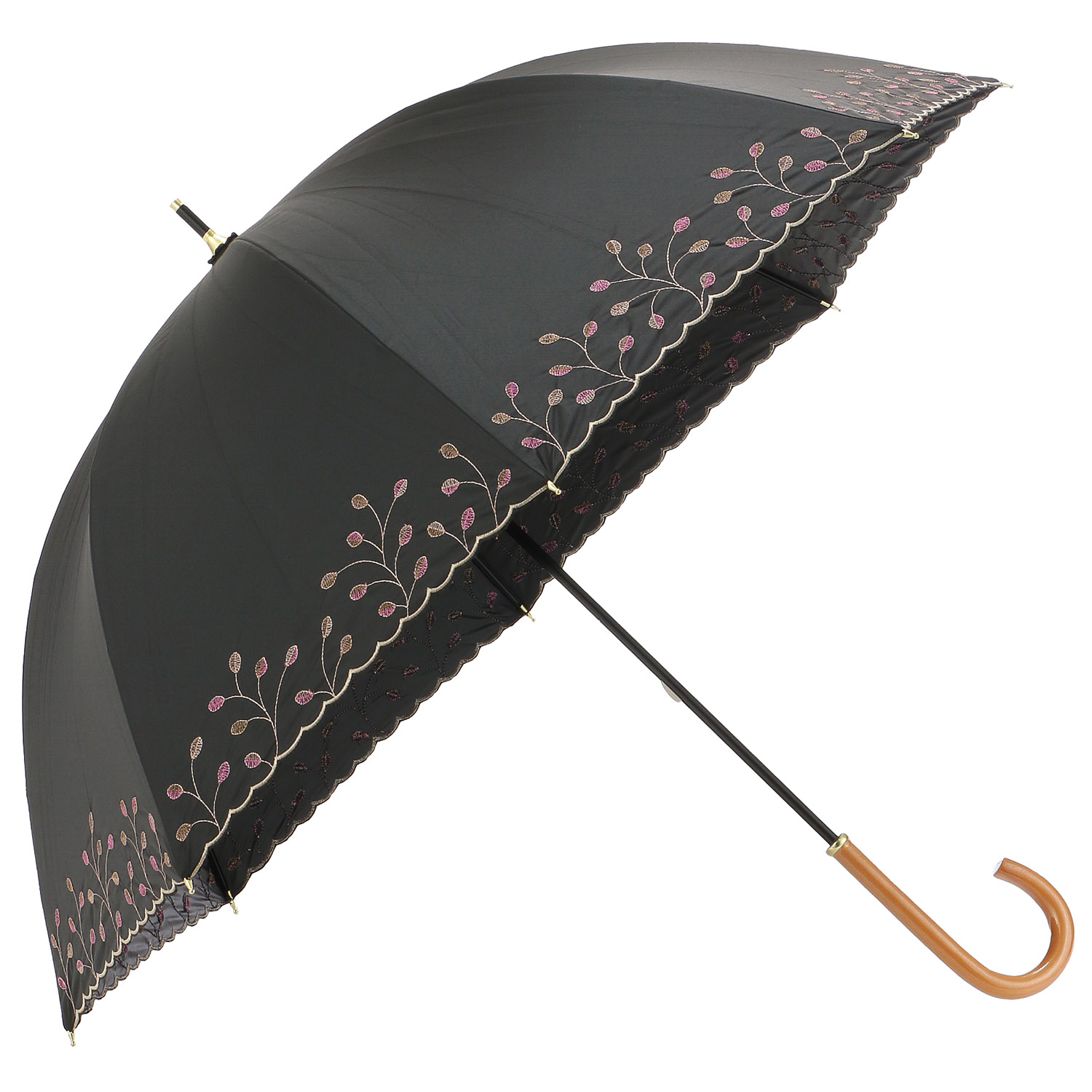 晴雨兼用 PU ボタニカルアート刺繍ショート傘