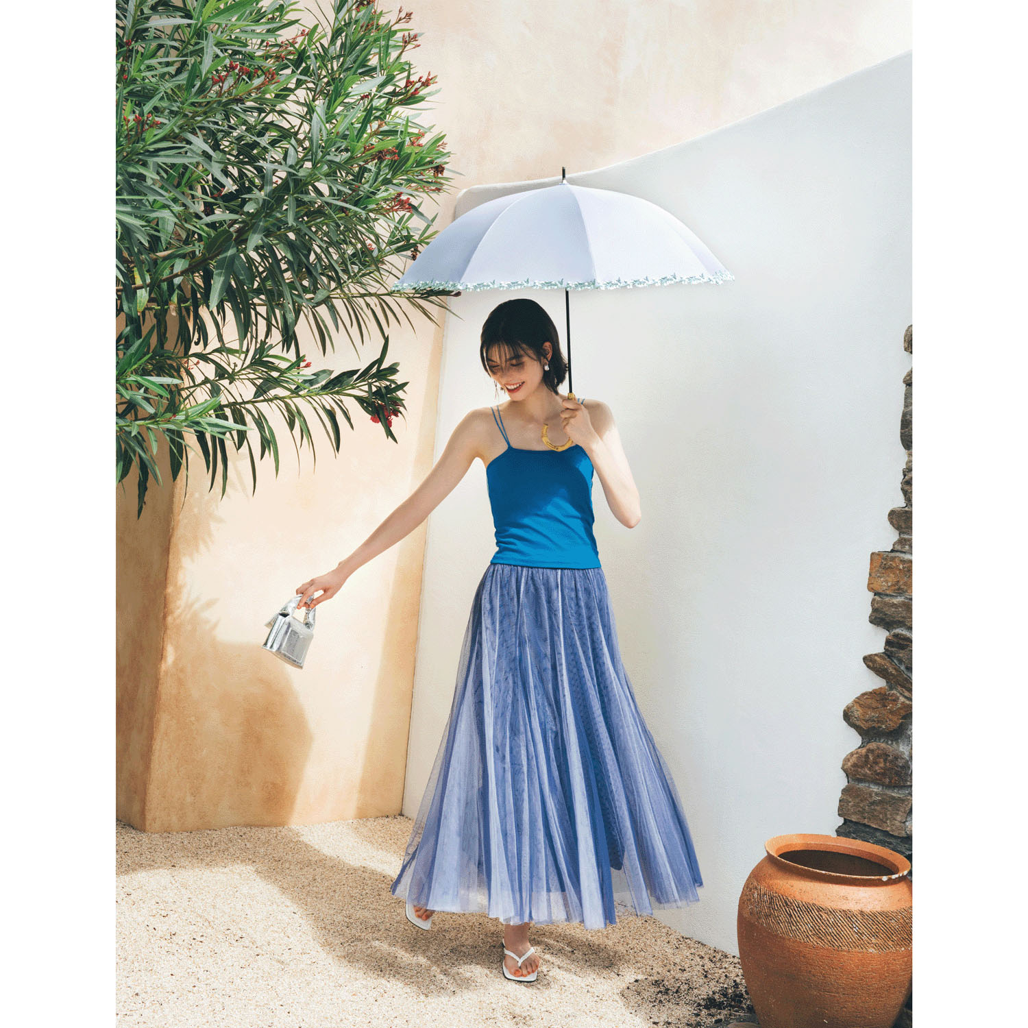 【because】 晴雨兼用 PUフラワーレース長傘