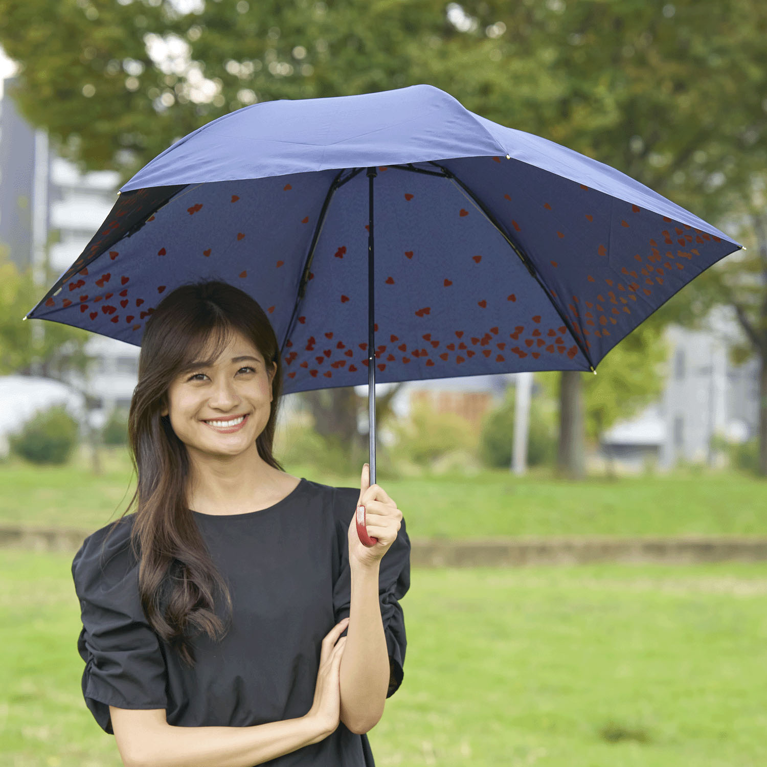 pink trick インハート3段折り晴雨兼用傘