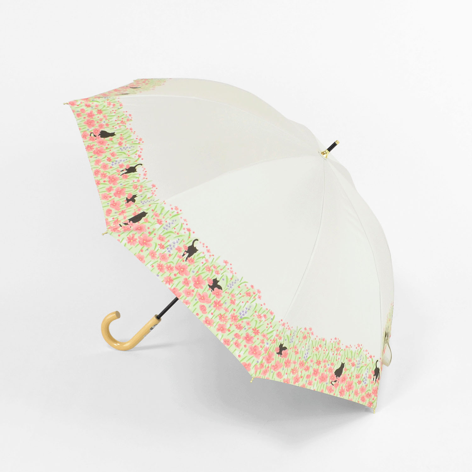 晴雨兼用 お花畑と猫長傘 - 画像2