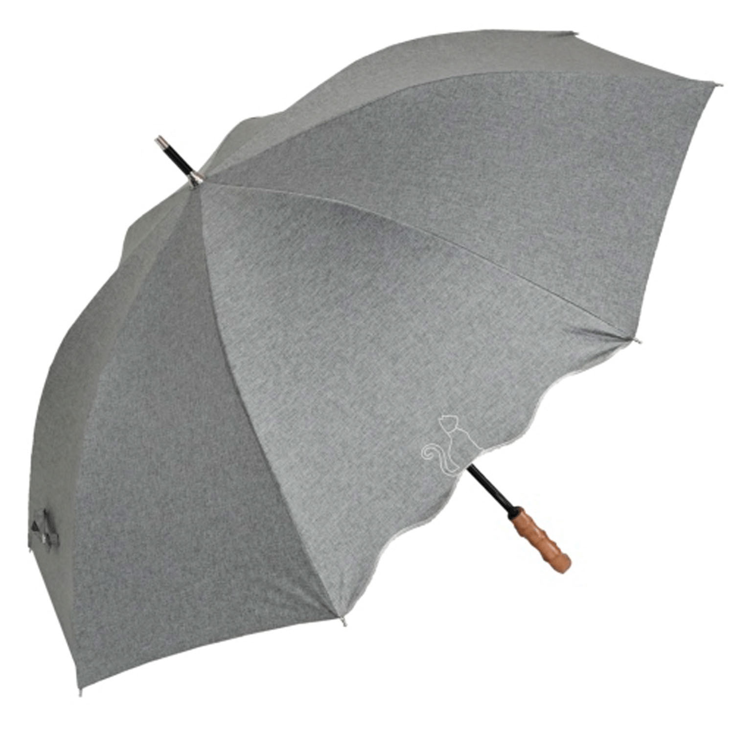 晴雨兼用 シャンブレー猫刺繍長傘