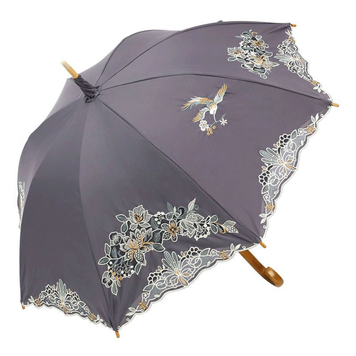 完全遮光 （晴雨兼用）女優日傘 「花鳥オーガンジー刺繍かわず張り」 - 画像6