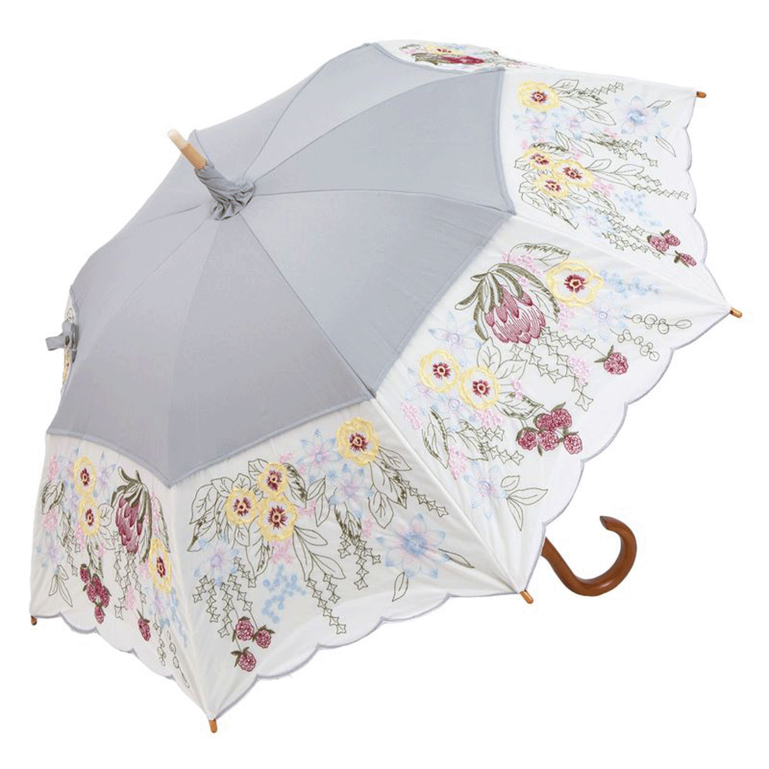 完全遮光 （晴雨兼用）女優日傘 「花束みたいな刺繍かわず張り」