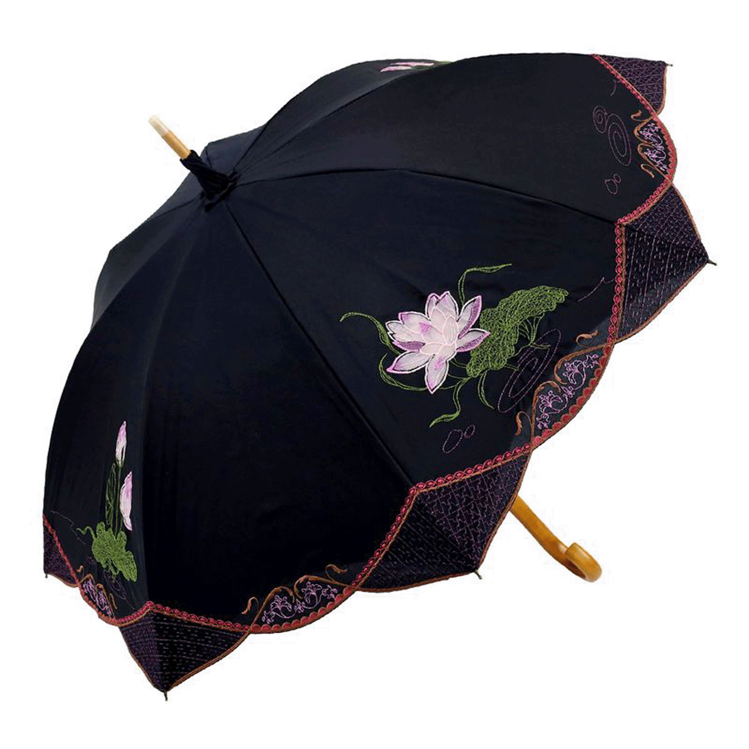 完全遮光 （晴雨兼用）女優日傘 「蓮花オーガンジー刺繍かわず張り」